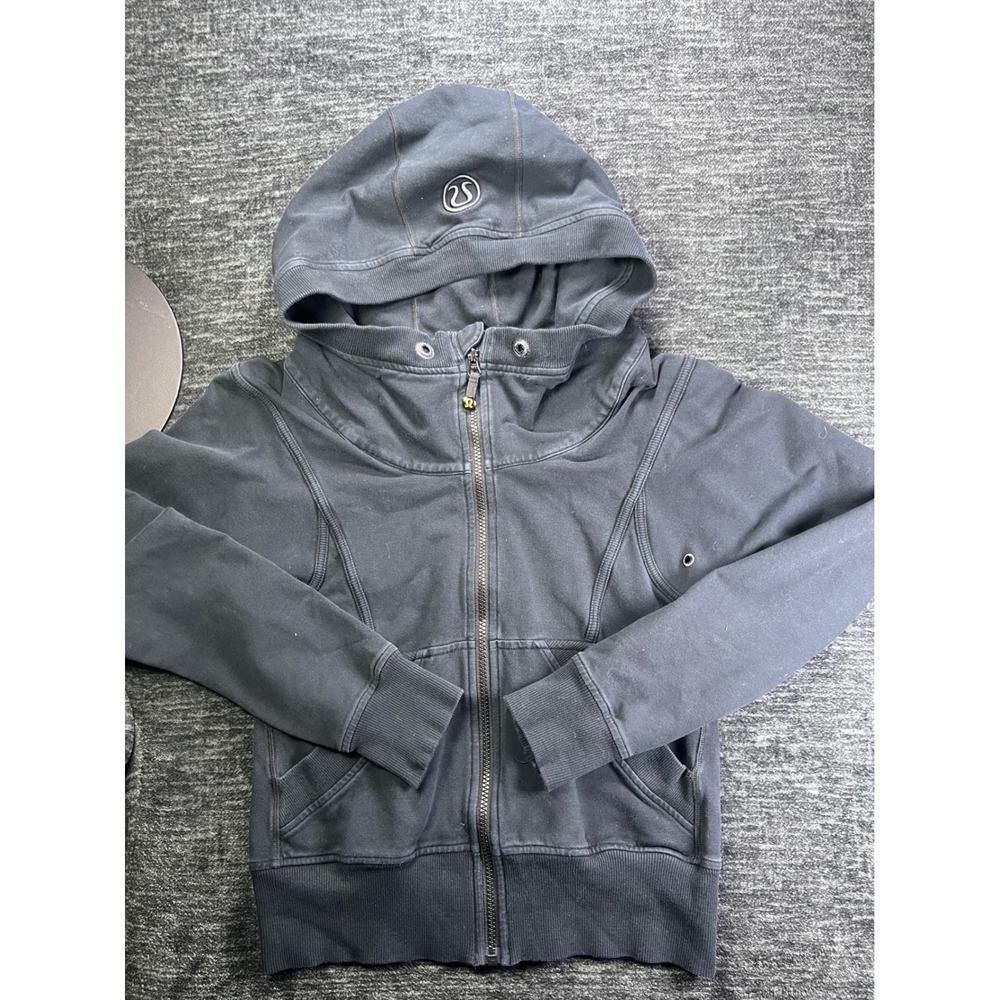 Lululemon Scuba Full Zip Hoodie Womens 4 Black Athletic Thumbholes Cotton Fleece